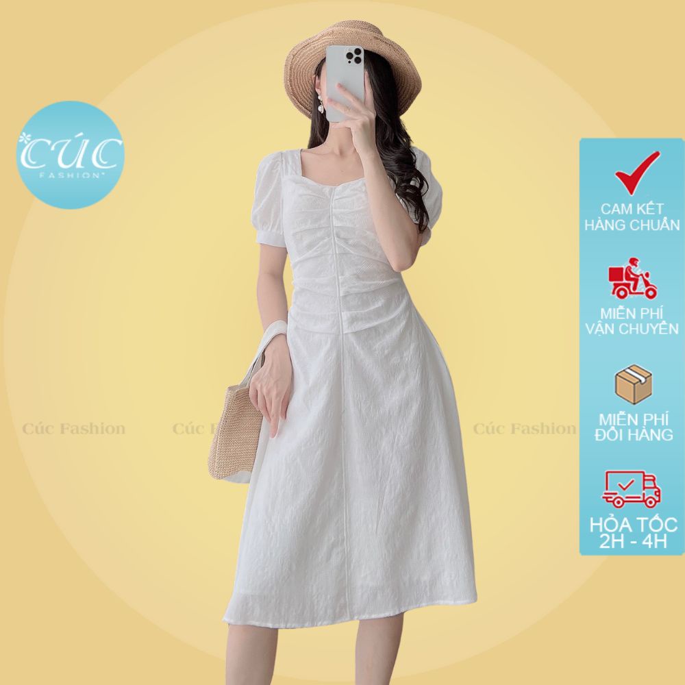 Đầm nữ Cúc Fashion babydoll đẹp vải chất lụa cao cấp trắng nữ nhiều màu đi dự tiệc váy liền thân nhún ngực VX696