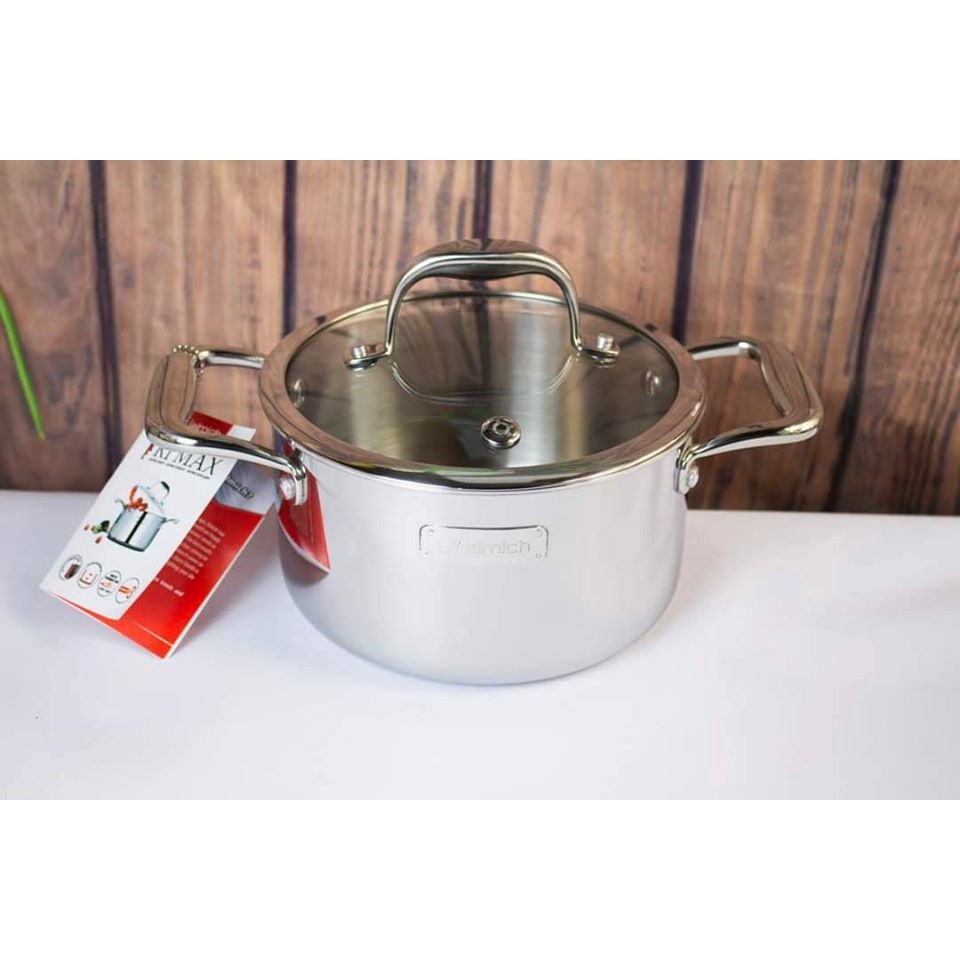 Nồi Đun, Nấu Inox 304 3 lớp Đáy Từ ELMICH Trimax XS 3746 18cm/3747 20cm/3748 24cm/3749 26cm/3750 28cm
