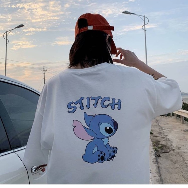 Áo thun phông PINK tay lỡ form rộng STITCH 2 Unisex