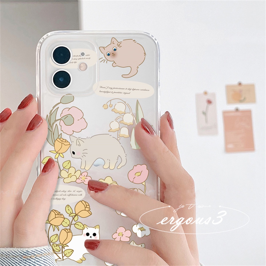 Ốp Điện Thoại Mềm Họa Tiết Hoa / Mèo Cho iPhone 14 13 12 11 Pro Max SE2020 X XR Xs Max 7 8 6 6s Plus