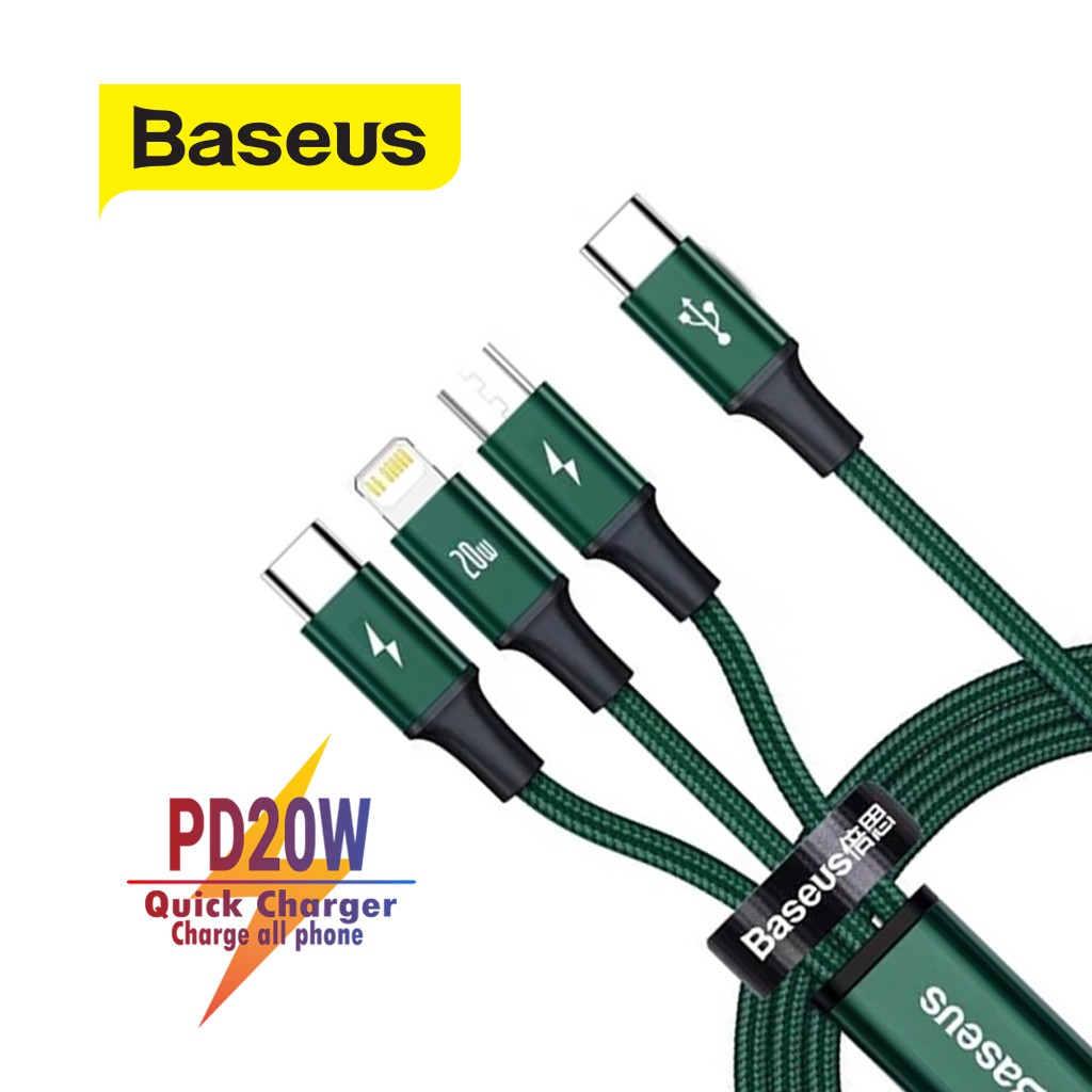 Cáp sạc Baseus Rapid Series 3in1 PD 20W ( Type-C to Type-C/ Lightning/ Micro USB ), Fast Charging & Data Cable, dài 1.5m