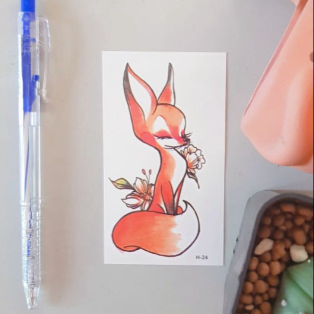 Hình xăm tatoo động vật cáo, hồ ly h24. Xăm dán tatoo mini tạm thời, size <10x6cm