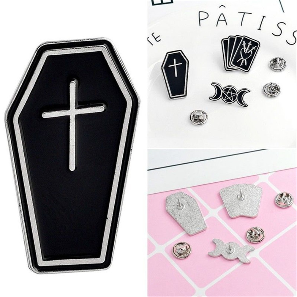 Coffin Pentagram Tarot Cards Death Moon Brooches