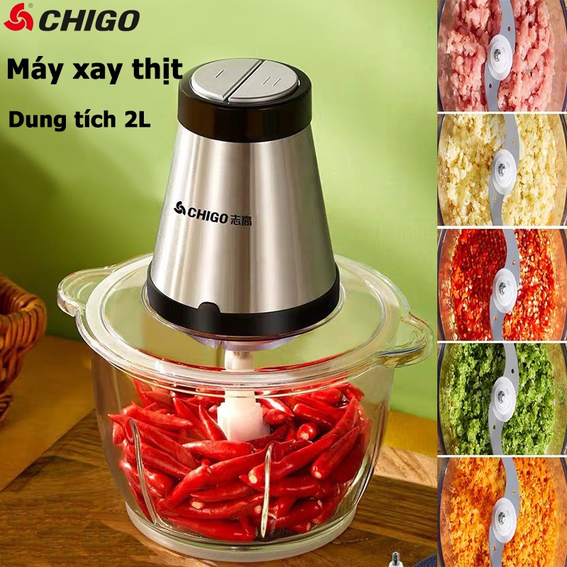 Máy Xay Thịt Thực Phẩm Đa Năng Dung Tích 2L CHIGO Máy Xay  Rau Củ Quả, Ngũ Cốc, Công Suất 300W Nhà Bếp  V125V