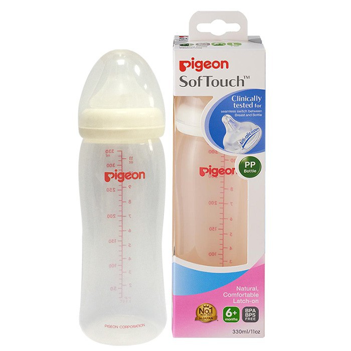 Bình sữa cổ rộng cho bé PP Plus Pigeon chịu nhiệt cao 160ml/ 240ml/ 330ml