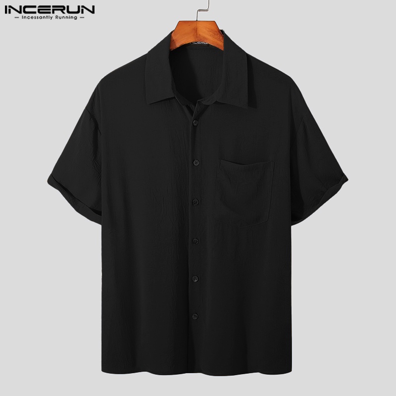 INCERUN Áo Sơ Mi Nam Tay Dài Màu Sắc Đơn Giản Size S-5XL