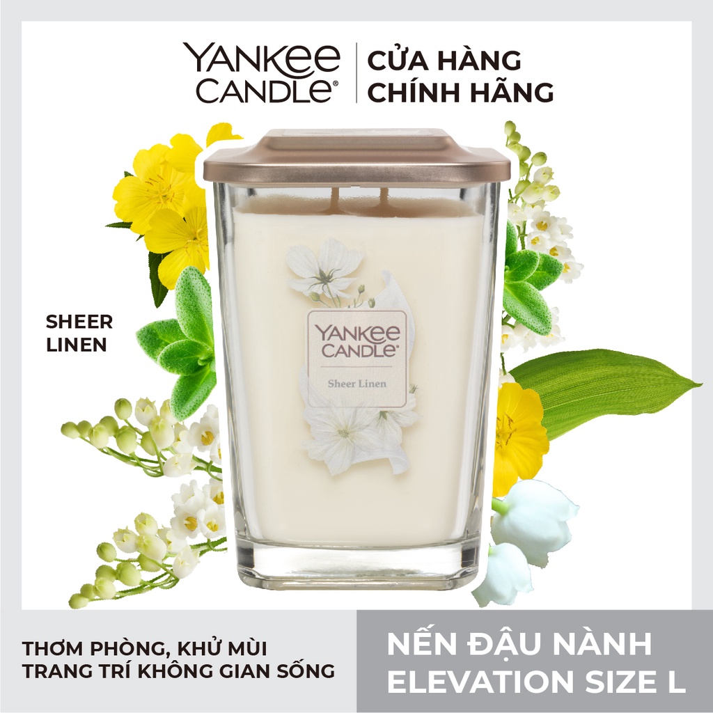 Nến ly vuông Elevation Yankee Candle size L - Sheer Linen (552g)