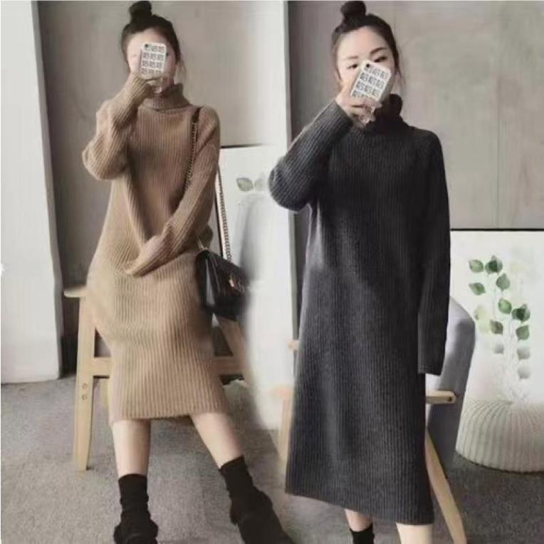 Váy len nữ, váy len tăm dáng dài cổ lọ bản to chất tăm dày mặc cực ấm hàng quảng châu cao cấp đủ màu | BigBuy360 - bigbuy360.vn