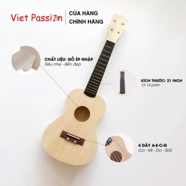 Đàn ukulele soprano 21 inch gỗ mộc chưa sơn Tặng bộ sơn màu Viet Passion