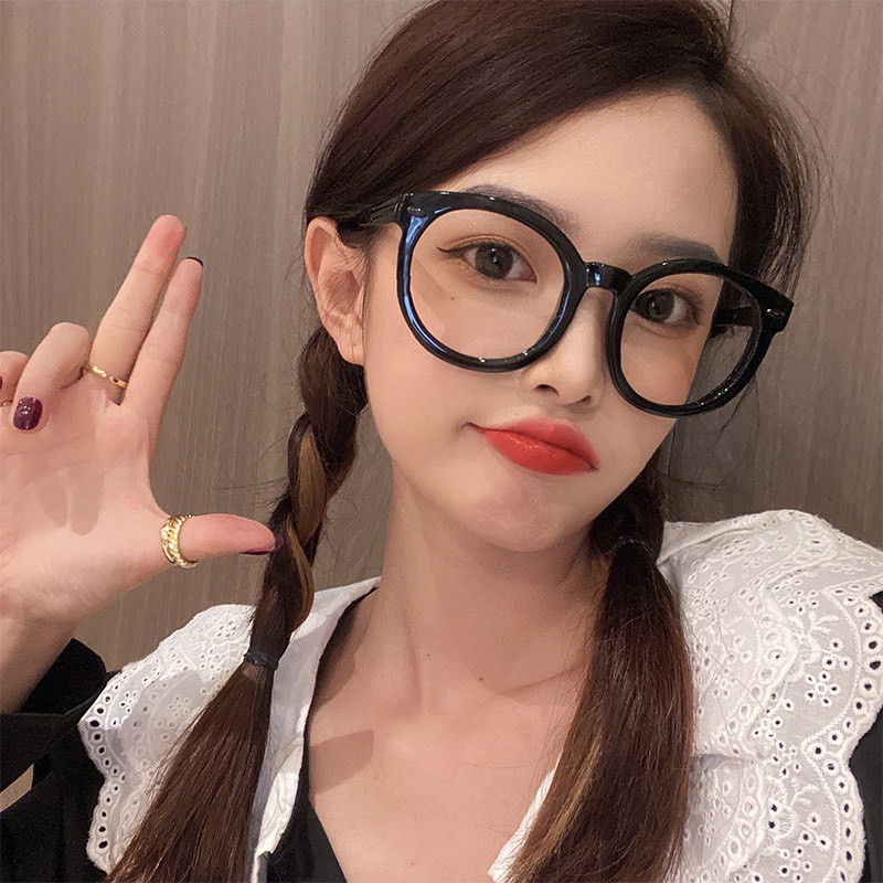 Gọng Kính Cận cao cấp phong cách Retro bản lề bằng kim loại, Kính thời trang Hàn Quốc gọng đen tròn mã 110