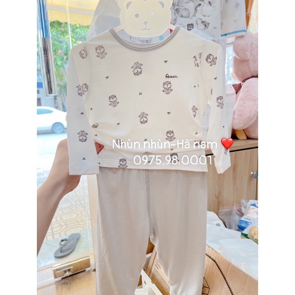 Bộ cài vai dài tay sợi tre hoạ tiết cho bé trai/bé gái Avaler