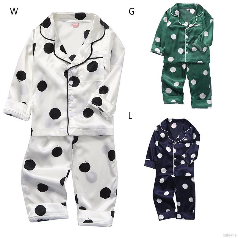 Baby Girls Boys Polka Dot Print Sleepwear Set Long Sleeve Button Blouse Tops+Pants Pajamas