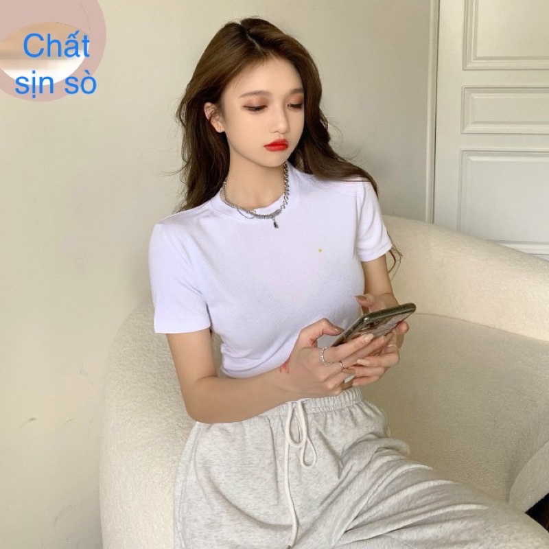 ÁO CROPTOP CỔ TRÒN TAY NGẮN TRƠN CHUẨN PHOM TÔN DÁNG
