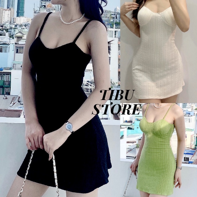 Đầm body 2 dây sexy TIBU, Váy ôm nữ cúp ngực (Có mút) thun gân sang chảnh tôn da