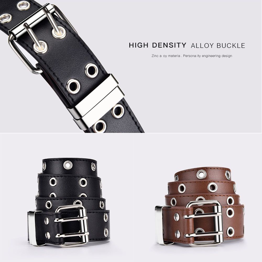 Thắt lưng da PU hai khóa cài phong cách punk thời trang cho nữ