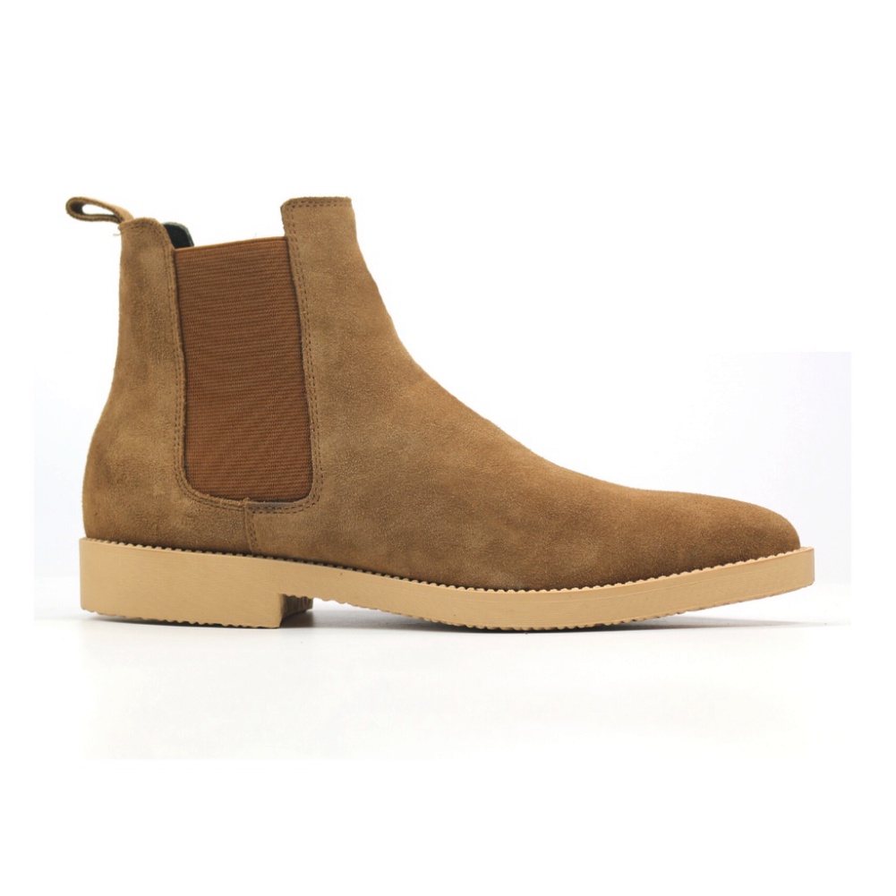 Giày thời trang nam cao cổ Chelsea boots da lộn màu nâu đế tăng 3.5cm chiều cao | BigBuy360 - bigbuy360.vn