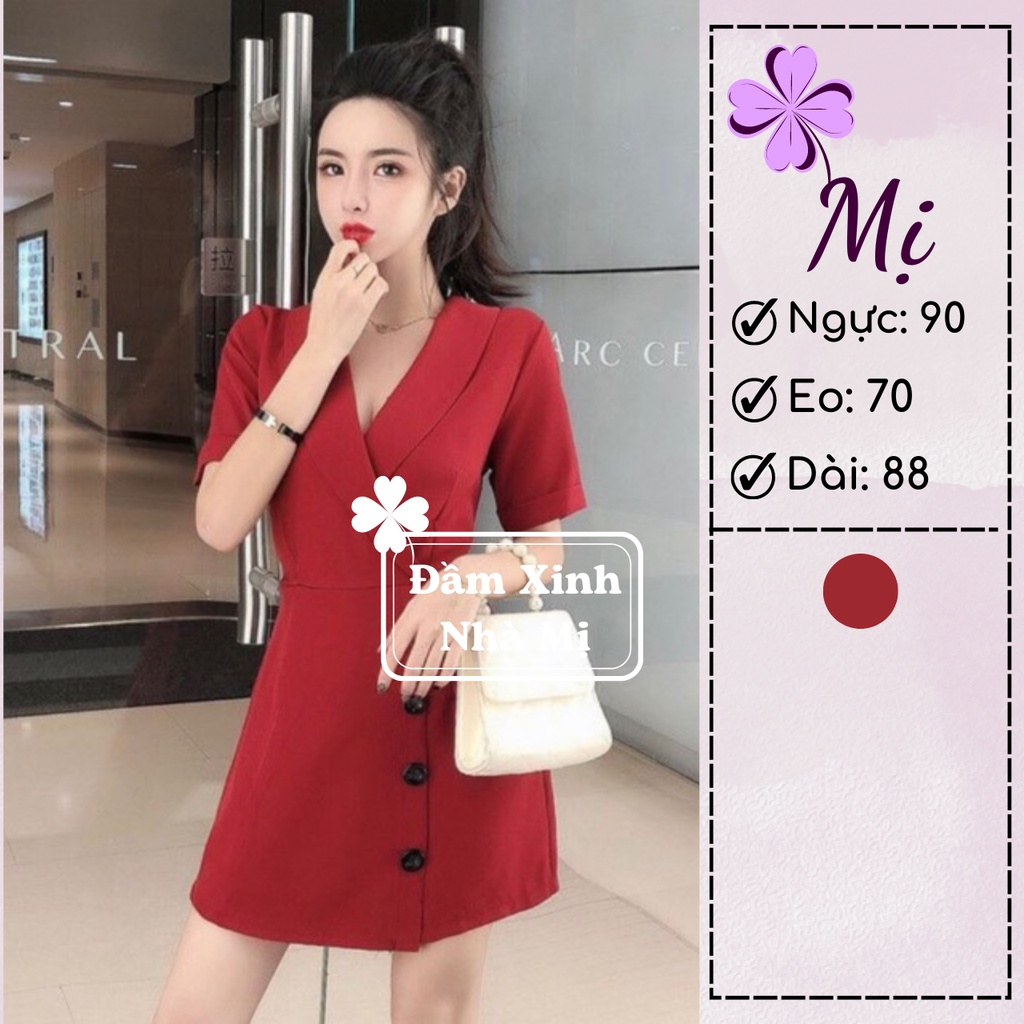 (HÌNH THẬT) Jumsuit Nữ Đi Du Lịch Cổ Vest Sâu Đắp Chéo Ngực Phối Nút Ngọc Thanh Lịch, Jum Nữ Dáng Ngắn Màu Đỏ