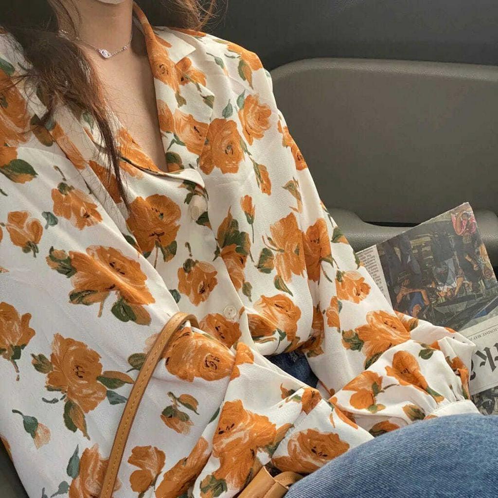 Áo Sơ Mi Voan Dài Tay In Họa Tiết Hoa Thanh Lịch Dành Cho Nữ