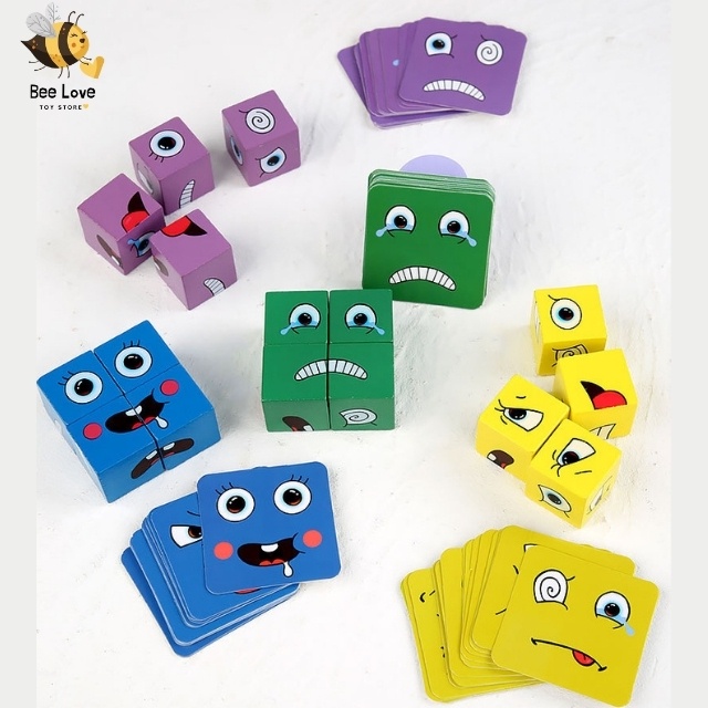 Đồ chơi lắp ghép thông minh Rubik 3D biểu cảm khuôn mặt hộp thiếc, trò chơi xếp hình trẻ em tương tác giải trí BeeLove