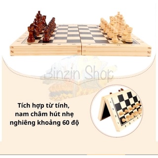 Cờ vua gỗ nam châm (tặng kèm 2 hậu)