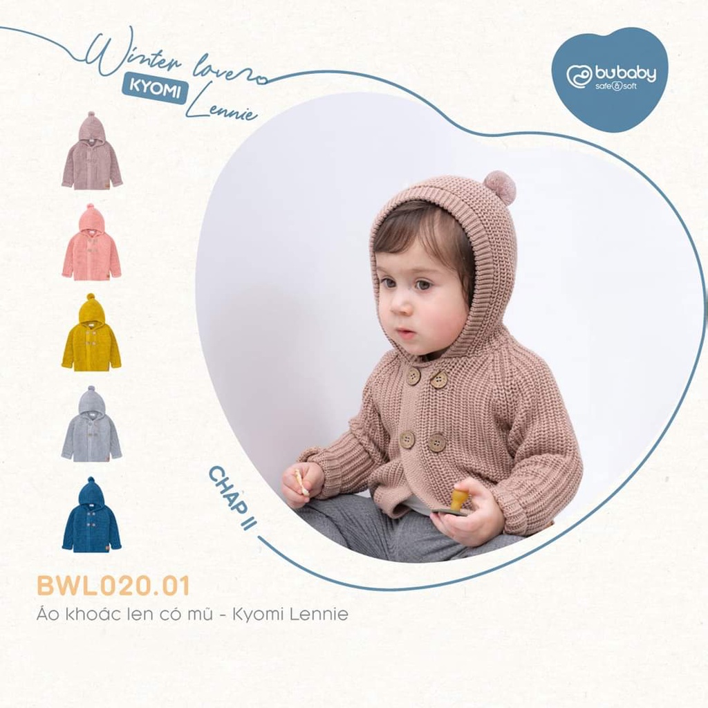 Áo khoác len có mũ cao cấp cho bé Bu, Bubaby từ 6m - 4Y