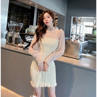 Đầm Len Ôm Body Viền Chiffon