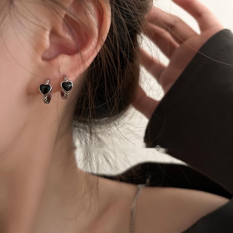 Bông Tai Hình Trái Tim Màu Đen Phong Cách Đường Phố Thời Trang Mùa Hè Cho Nữ