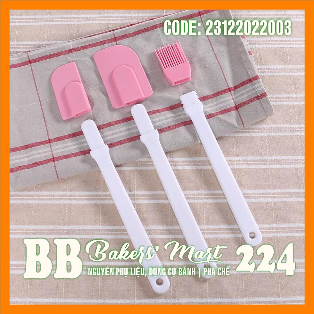 Bộ dụng cụ 3 món (có thể tháo rời đầu): 2 cây phới vét dẹt SPATULA trộn bột, 1 cây CHỔI QUÉT (MÀU SẮC NGẪU NHIÊN)