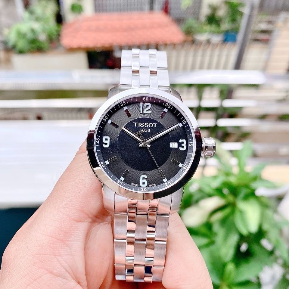Đồng hồ Nam Tissot 1853 PRC 200 T055.410.11.057.00 Mặt đen,Lịch ngày-Máy Pin Quartz-Dây kim loại cao cấp-Size 39mm