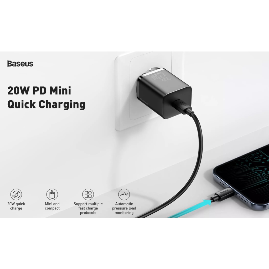 Củ Sạc Nhanh 20W BASEUS SUPER SI, 1 cổng ra Type-C, PD 3.0, sạc nhanh cho iPhone, Samsung, Xiaomi, Huawei...