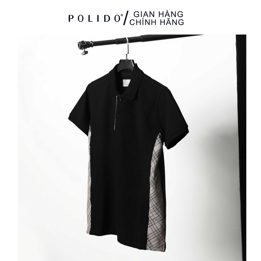 Áo Polo Nam Cộc Tay CEFFYLO Phối Kẻ Sườn Màu Đen Chất Cotton Lịch Lãm Sang Trọng