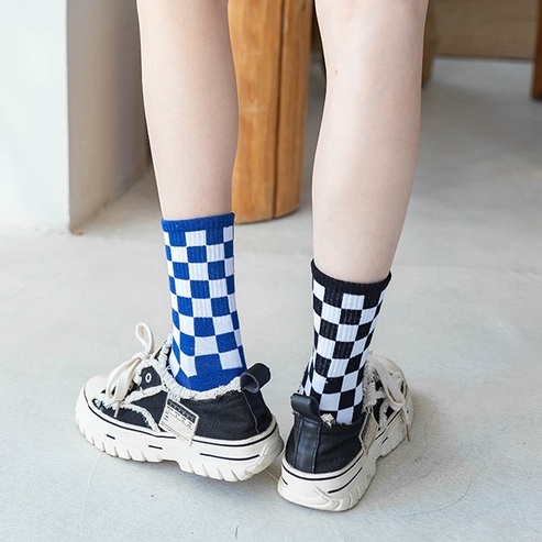 Tất vớ nam nữ kẻ vuông caro cotton thể thao năng động Warm&amp;Cute AD47