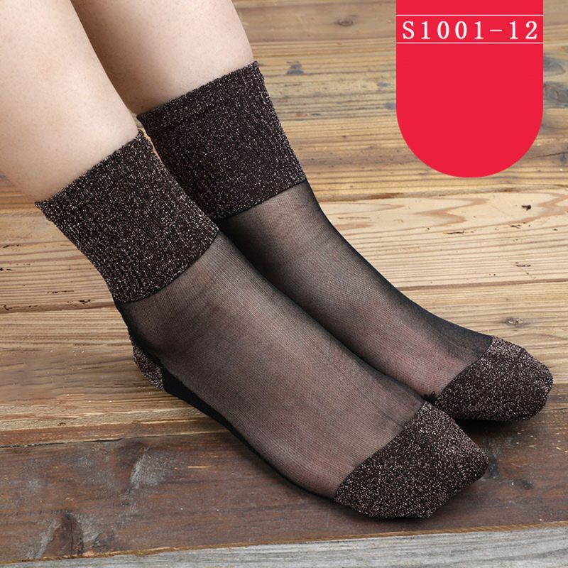 Youyo Vớ Lụa Bóng Phối Ren Pha Lê Lấp Lánh Co Giãn Xinh Xắn Cho Nữ