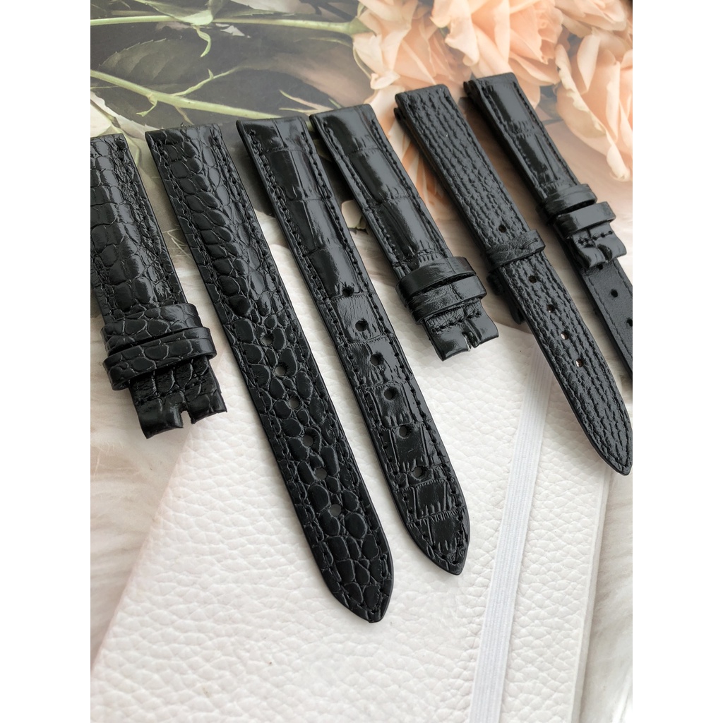 Dây Đồng Hồ Da Bò 100% Màu Đen Vân Tặng Kèm Chốt Và Đồ Thay Dây