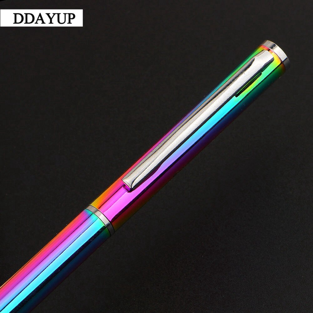 Bút mực thép không gỉ nhiều màu sắc cầu vồng ngòi kim loại xoay 1mm cho học sinh