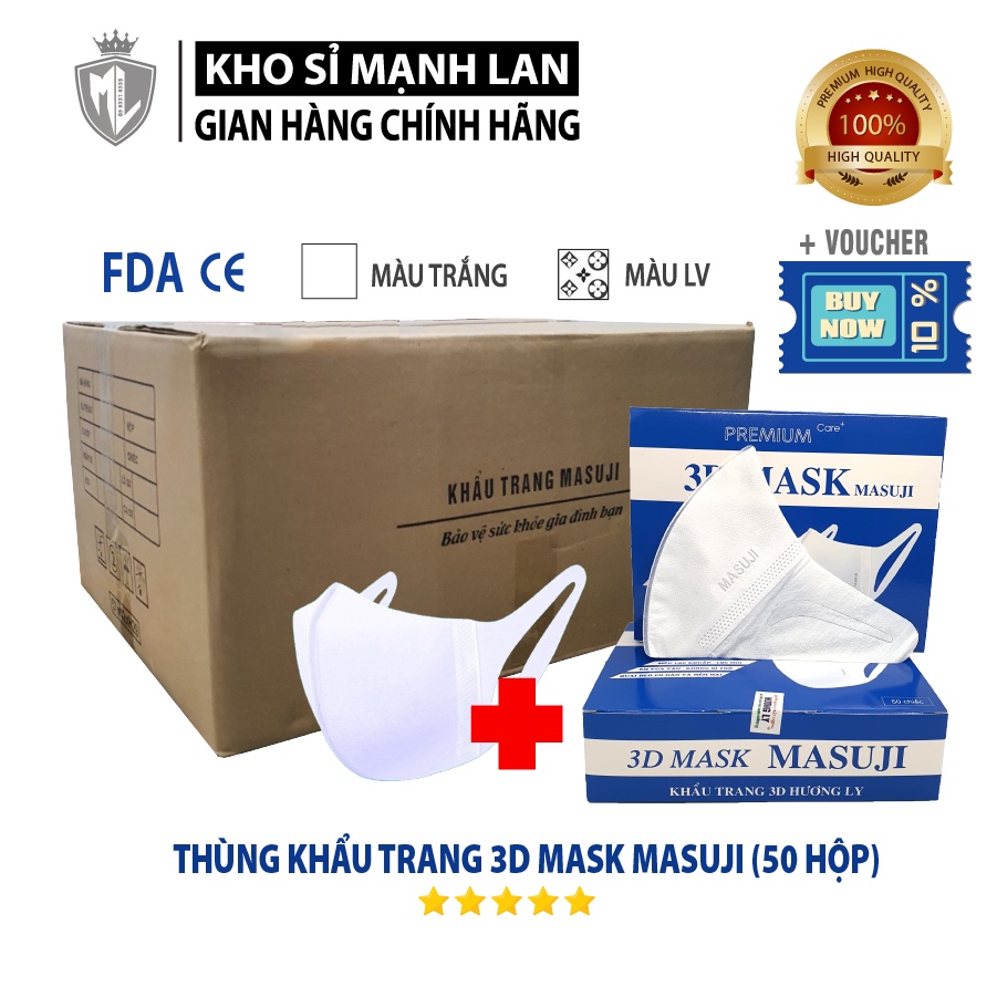 Thùng Khẩu Trang 3D Mask Masuji Công Nghệ Dập Nhật Bản ( Thùng 50 Hộp)