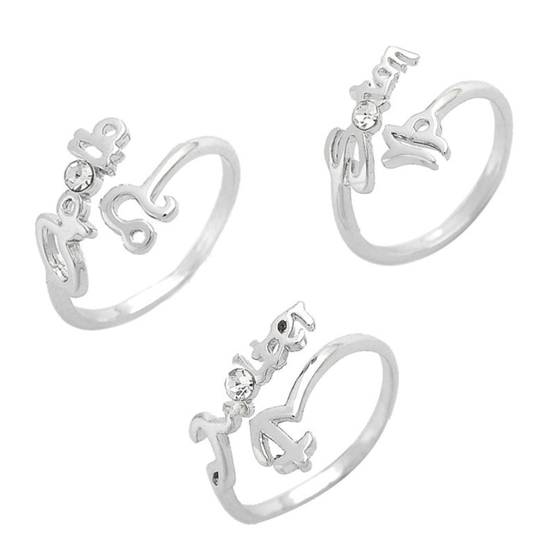 Nhẫn bạc mạ thiết kế hình 12 cung hoàng đạo độc đáo thời trang cho nữ