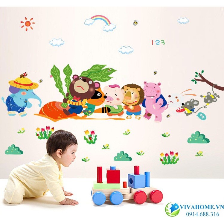 decal dán tường cuộc chiến nhổ củ cà rốt