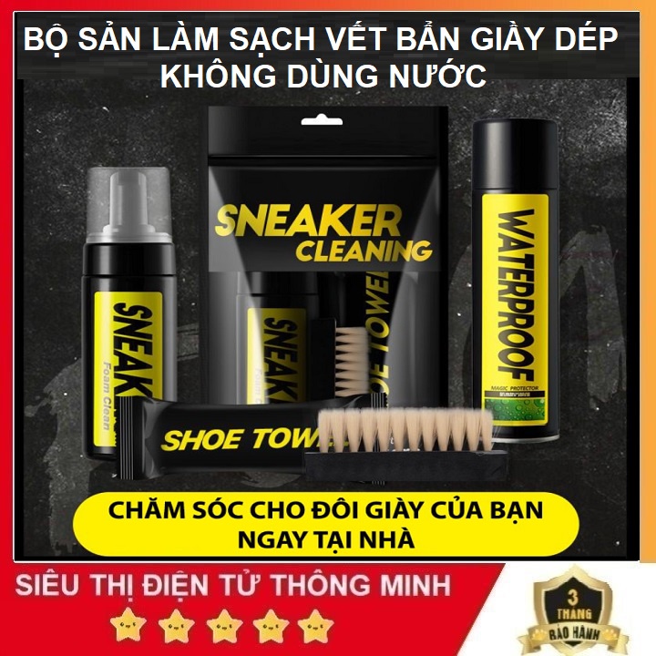 Bộ Kit Vệ Sinh Giầy Sneaker Cleaning 150ml, Tặng Khăn Lau - Chai Xịt Chuyên Khử Mùi - Làm Sạch Vết Ố Ở Giầy Dép