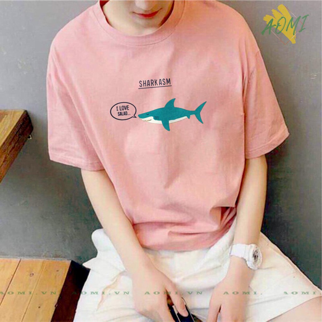 ÁO THUN UNISEX AOMI SHARK LOVE SALAD CÁ MẬP CON ĂN CHAY TAY NGẮN TAY LỠ NAM NỮ CHẤT LƯỢNG CAO
