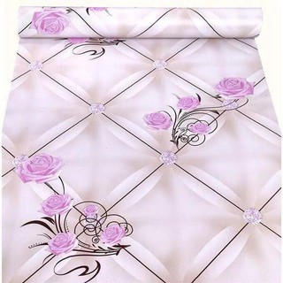 Cuộn 10m giấy dán tường hoa hồng tím ô vuông