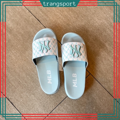 dép bánh mì 𝐌𝐋𝐁 nữ quai ngang monogram màu trắng xanh tặng hộp