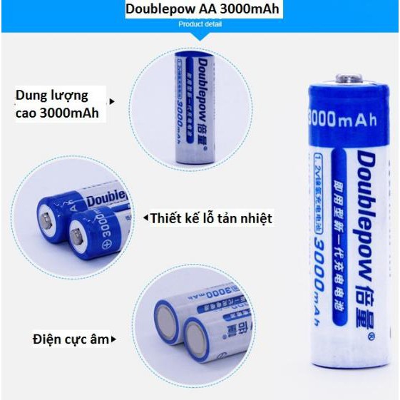 {Chính hãng} Pin sạc AA dung lượng cao Doublepow AA 3000mAh có bán kèm sạc Doublepow K209