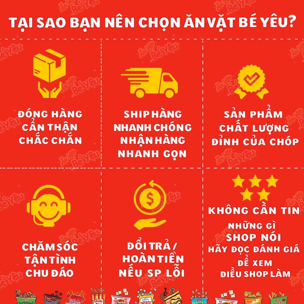 Bim bim oishi snack chay vị da heo quay (bịch 10 gói 15g)