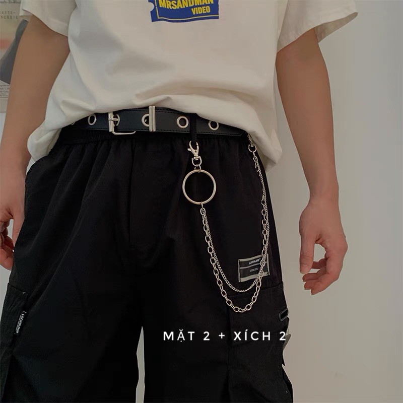 Thắt lưng Nam nữ Unisex CHAIN xích Meo shop TL006 nhiều lỗ tròn - Dây nịt lỗ tròn 1 hàng kèm Chain xích 3 kiểu treo quần