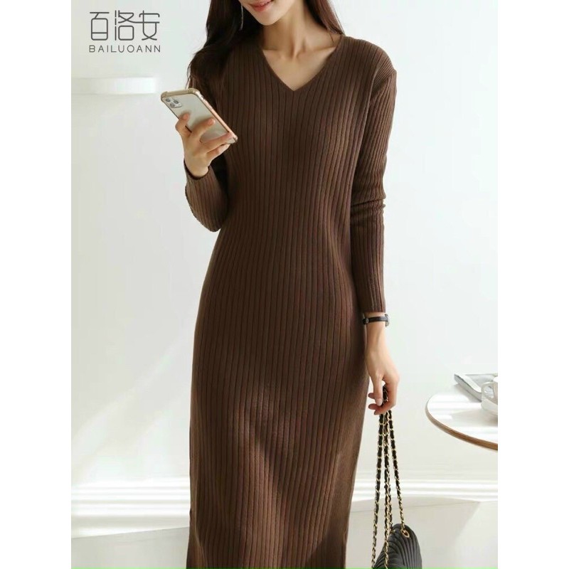 Váy len tăm cổ tim suông | BigBuy360 - bigbuy360.vn