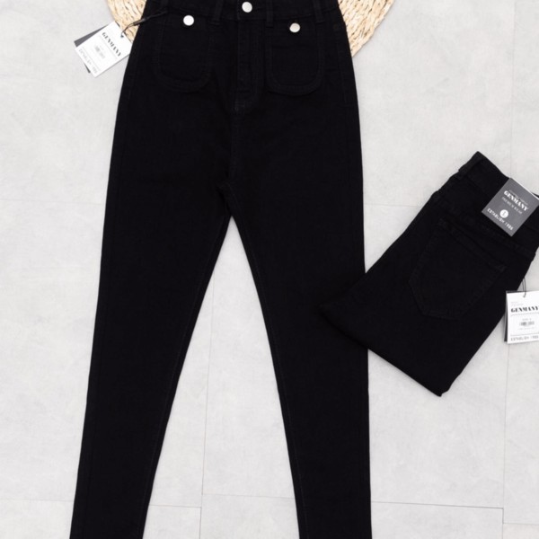 Quần Jean Cạp Siêu Cao Ôm Skinny Lai Cắt Màu Đen J0292