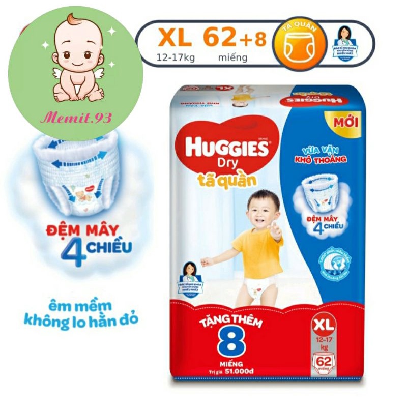 Tặng thêm 8 miếng - Tã quần huggies M74 / L68/ XL62/ XXL56