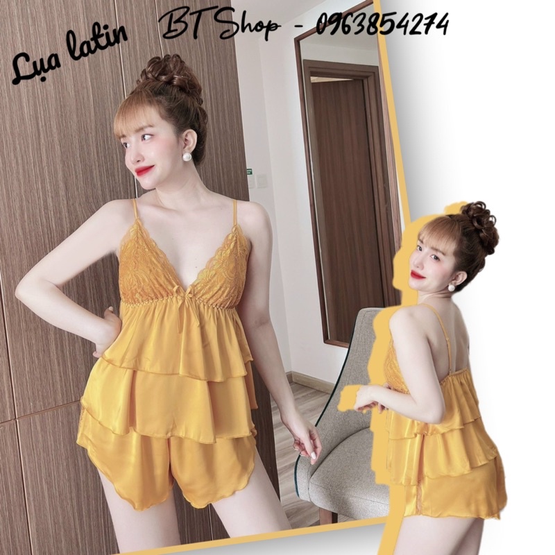 Đồ ngủ mặc nhà lụa 2 dây đùi sexy size <57kg tuỳ chiều cao