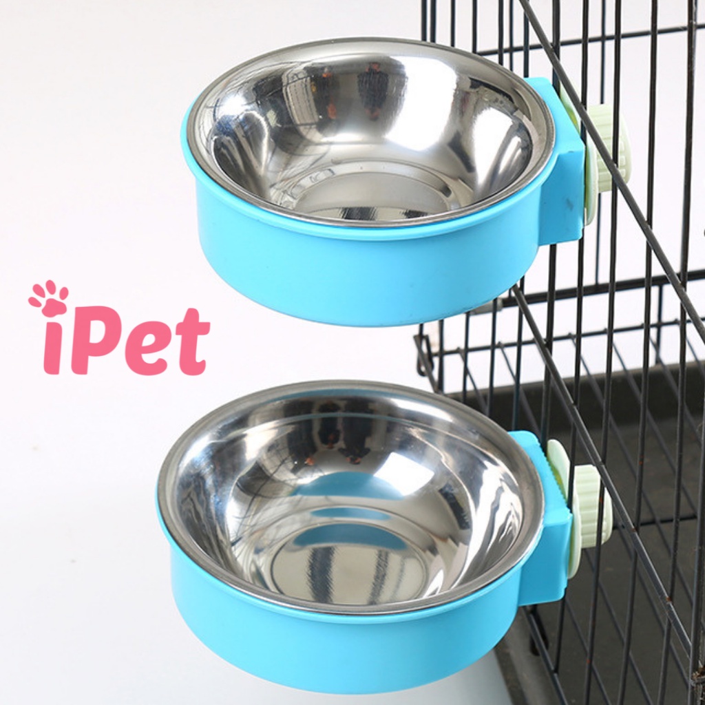 Bát Ăn Inox Gắn Chuồng Lồng Cho Chó Mèo 2 Lớp Tháo Rời - iPet Shop